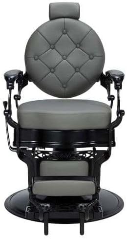 Genérico Sillón Clásico de Barbero hidráulico Estilo Vintage con reposapies Integrado Modelo Check Gris