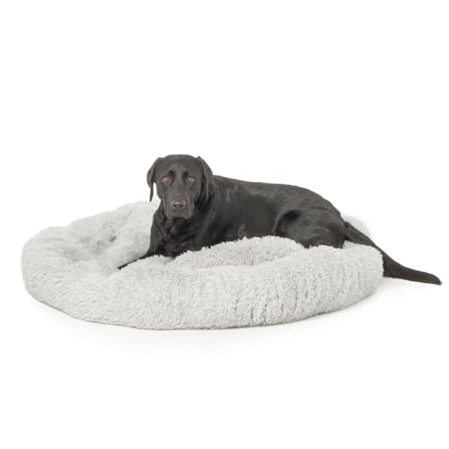 Wallace & Jones | Hundebett Ceddie - Flauschiges Hundekörbchen, Schlafkörbchen rund - hellgrau | ca. Ø 115 cm
