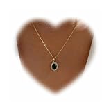 Chaîne avec pendentif ovale en émeraude en alliage de cristal, environ 40,6 cm de long, avec chaîne d'extension, design flexible et attentionné, ajustement facile.