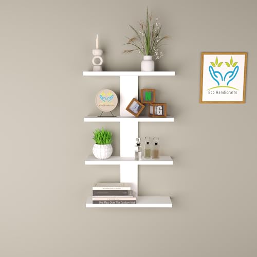 Image of Wooden Wall Mounted Floating Rack Shelves Book Stand Display Hanging Shelf Living Room Bedroom Storage Home Office for Decoration Showcase (White)