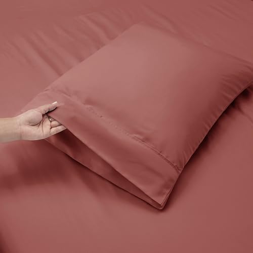 Image of Nestl Full Size Sheet Set, 4 Piece Extra Deep Pocket (18-24 inches), Microfiber, Hotel Luxury, Soft, Breathable, Wrinkle-Free, Easy to Care, Pink Clay