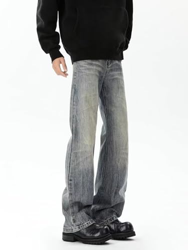 Men's American Retro Loose Straight-Leg Denim Casual Long Pants3
