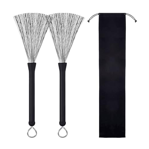 1 par de cepillos para batería retráctiles con alambres de acero y mango cómodo, accesorio para percusión miniatura 4