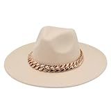9,5 cm großer Fedora-Hut Party Frauen Filzhut mit übergroßer Kette Metallkette Jazz Hüte für Damen, Beige DJLian, 7/7 3/8