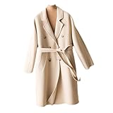 Abrigo largo de cachemira para mujer, chaqueta de lana de invierno 100 % lana merino, abrigo con solapa elegante, gabardina coreana, beige, L