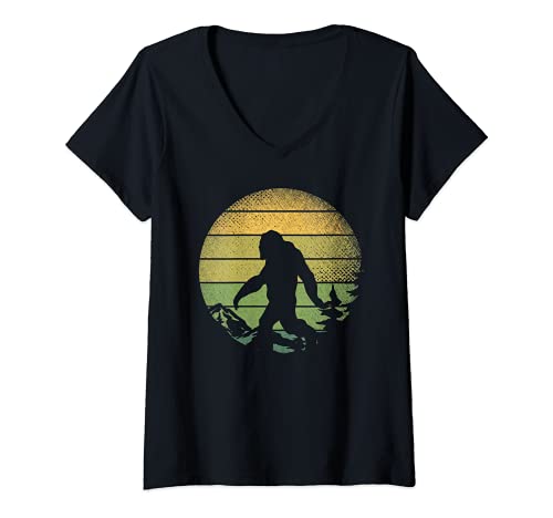 Femme Créature Légendaire Cryptide Sasquatch Retro Yéti Bigfoot T-Shirt avec Col en V