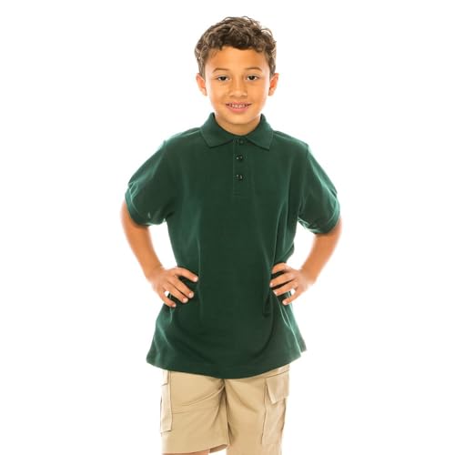 Image of unik Boy's Premium Quality Pique Polo Uniform Shirt Short Sleeve White Sky Blue Navy Hunter Green Burgundy Black Red