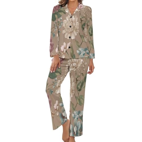 Pyjama femme ensemble chic 2 pièces à manches longues et pantalon à taille élastique