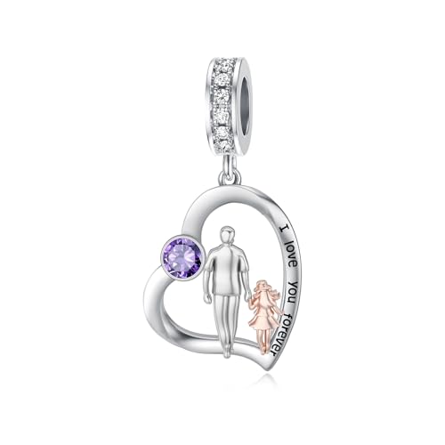Image of PROESS Father Mother Daughter Charm fit Charms Bracelet Sterling Silver Charms for Bracelets Birthday Valentines Day Gifts for Daughter Mother Lover