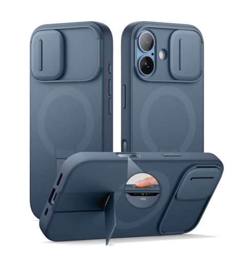 Image of SURITCH for iPhone 17 Case with Camera Control Cover, Camera Slide Cover and Adjustable Kickstand, Compatible with MagSafe, Shockproof Bumper Protective Cases 6.3 Inch, Blue