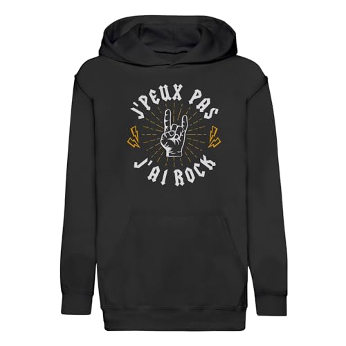 Sweat à capuche enfant rock musique 70's avec motif guitare batterie et basse