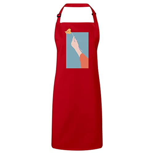 Tablier cuisine premium rouge fait main au design de fleur minimaliste