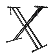 [Double-X Design] Foldable X Frame Keyboard Stand with support straps to hold the keyboard in place; suitable for different size settings (54/61/76/88 keyboard) and zither. The sturdy metal frame is powder-coated in black for water and rust resistanc...