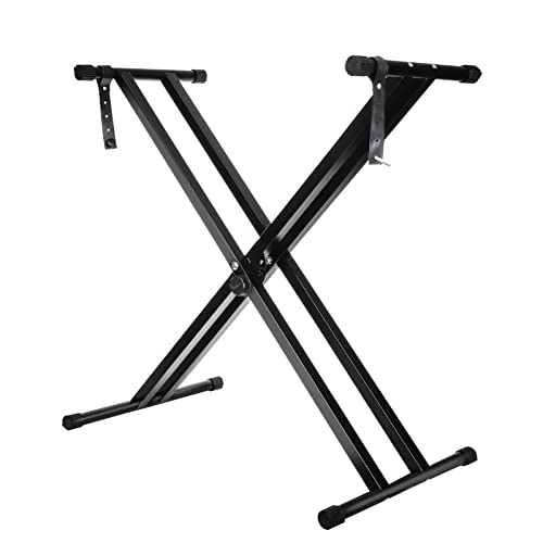 Trintion Keyboard Stand Double Braced X Frame Music Piano Keyboard Stand 49cm-97cm Adjustable Universal Classic Music Electronic Piano Stand with Locking Straps (7 Position Folding Adjustable Height)