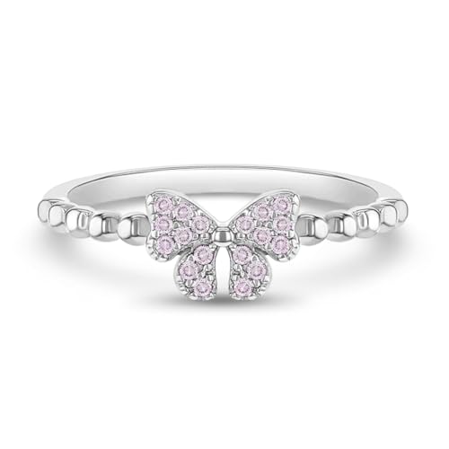 925 Sterling Silver Sweet Pink Cubic Zirconia Bow Ring For Girls & Teens Sizes 2-5 - Adorable and Simple Polished Bow Ring With Pink CZ For Young Girls - Classic Detailed Rings For Girls Birthday Gift