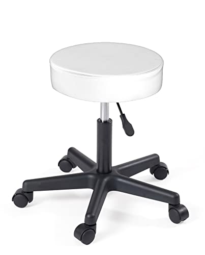 KAYELLES Tabouret Bureau à roulettes YÉ - pivotant 360° réglable en Hauteur (Blanc, 1)