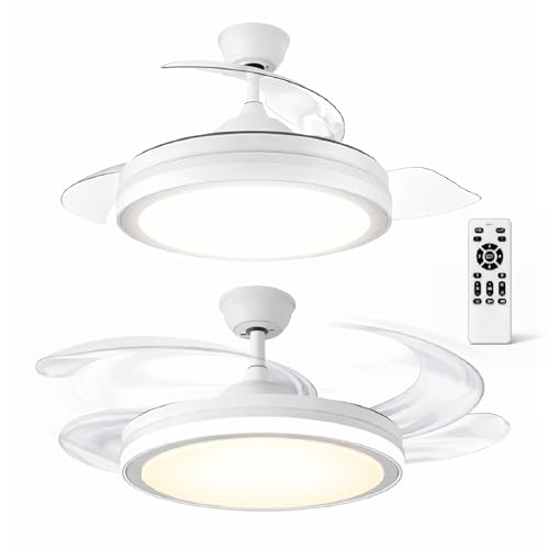 TIENDA EURASIA   Ventilador de Techo con Luz LED 96+28W, 4 Aspas Retráctiles, 6 Velocidades, 3 Tonos de Luz, Temporizador, Mando a Distancia, Bajo Consumo, Diseño Moderno para Estancias 15 20 m²