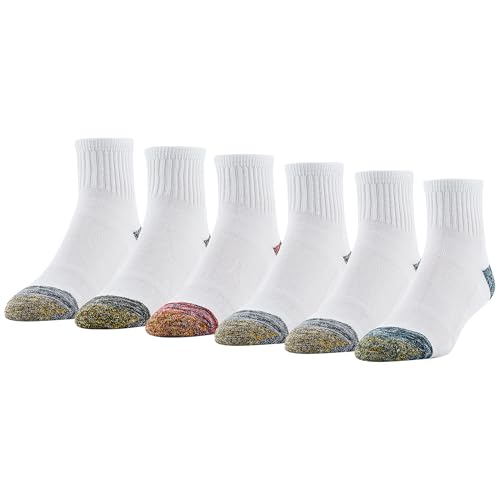 GOLDTOE Men's FIT TEC Cushion Quarter Socks, 6-Pairs, White/Blue Assorted, Shoe Size: 6-12.5