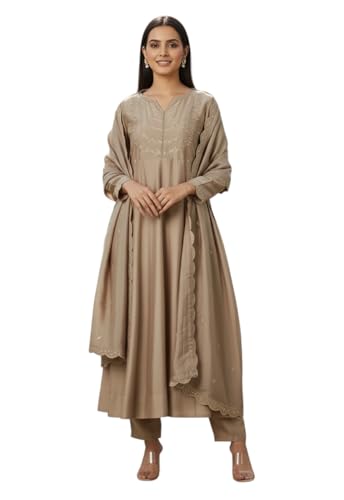 Image of Yashika Women's Silk Blend Embroidered Anarkali Kurta Set with Dupatta | Full Length Ethnic Wear for Women | Wedding