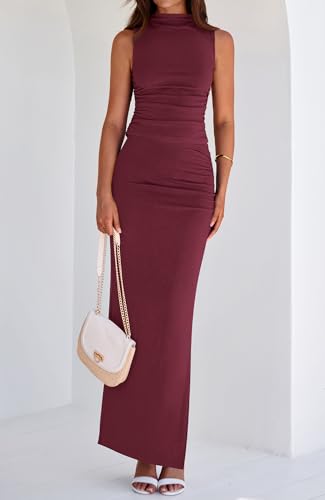 BTFBM Summer Two Piece Skirt Set for Women 2025 Dressy Lightweight Sleeveless Knit Top Going Out Split Maxi Skirt Set