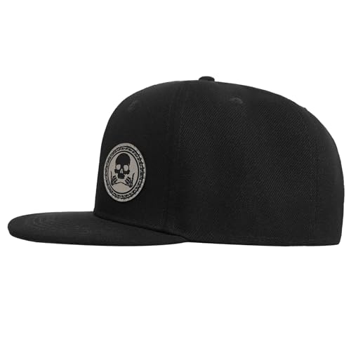 Image of Flat Brim Hats for Men - Gothic Style Skull Hat Leather Pattern - Hip-Hop Snapback Hat Skeleton Hats for Men