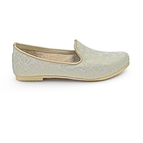 Chandrakala Punjabi Jutti for Men’s Shoes Wedding Khussa Traditional Handmade Ethnic Loafers, 8.5,Off White (MF107OFF10)4