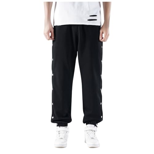 Mens Tear Basketball Pants Casual High Split Snap Button Knee/Leg Post- Sweatpants with Pockets2