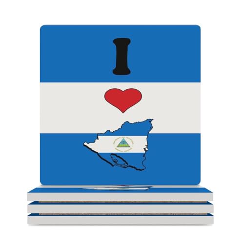 Lot de 4 sous-verres carrés en céramique Nicaragua absorbants pour table basse, adaptés pour les types de tasses