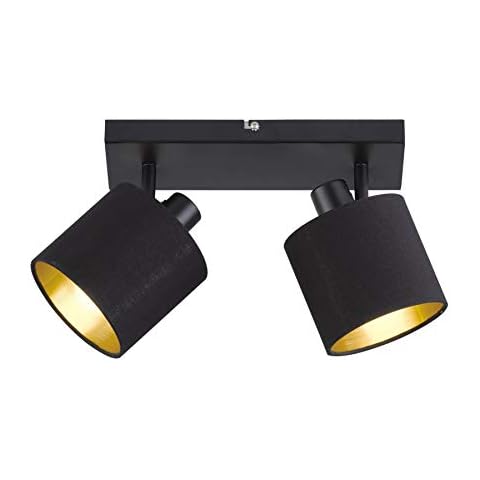 Reality Leuchten Tommy R80332079 Spotbalken, Metall Schwarz Matt, Stoffschirm Schwarz / Goldfarbig Cover