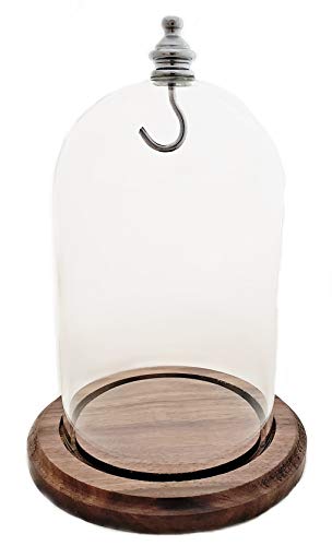 3インチ x 4-1/2インチ 懐中時計 ガラスディスプレイ ドームクローシュ 本物のクルミ材ベース&シルバー/クロムメタルフック