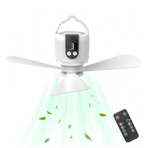 18 Outdoor Ceiling Fan with Light 15600mAh Battery Powered Hanging Fan 3-Speed Fan & Light Portable Rechargeable Camping Fan with Remote Control Small USB Ceiling Fan for Tent RV Beach Awning Gazebo