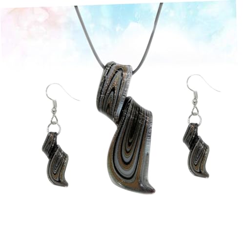 Collier en or avec pendentif et boucles d'oreilles pendantes bijoux noirs - 2