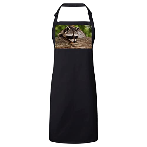 Tablier de cuisine premium noir avec motif raton laveur haute définition