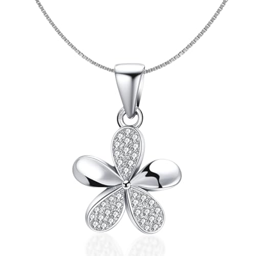 Image of HighSpark Stunning Flower Pendant Necklace | 92.5 Sterling Silver & Stunning Shimmering Shine | Lovely Gift For Women & Girls - Silver