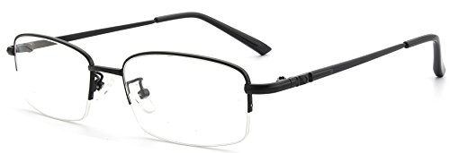 JNS Titanium Semi-rimless Flexible Rimless Frame Prescription Eyeglasses Frame Clear Lens (Black)