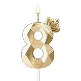 2.75 inch Birthday Number Candles, Number Candles for Birthday Cakes, Numeral Birthday Candles Number Candle with Crown Cake Topper Decoration for Wedding Anniversary Party (Gold, 8)