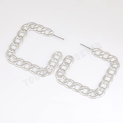 Image of Young & Forever Gift Stainless Steel Curb Chain Hoop Earrings for Women Big Hoop Dangle Earring for Women Square Earrings Thin Geometric Hoop Earrings
