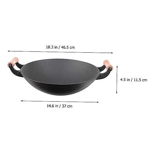 Wok de hierro fundido con mango de madera y base redonda miniatura 3