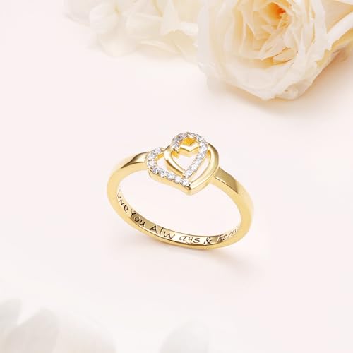18K Gold Rings for Women Non Tarnish Gold Ring 925 Sterling Silver Love Heart Promise Ring for Women Ladies Anniversary Jewelry Gifts for Her3