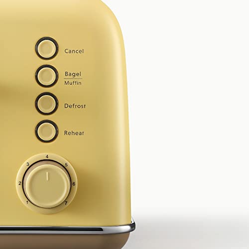 Image of BUYDEEM DT640 4-Slice Toaster, Extra Wide Slots, Retro Stainless Steel with High Lift Lever, Bagel and Muffin Function, Removal Crumb Tray, 7-Shade Settings,Mellow Yellow