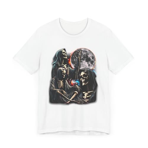 T-shirt Three Skeletons Moon pour homme et femme en coton noir