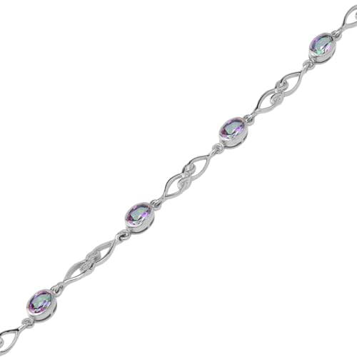 Image of Silvershake Birthstone Gemstones White Gold Plated or Yellow Gold Plated 925 Sterling Silver Scroll /Filigree Celtic Knot Weave 7.25 to 8.75 Inch with Adjustable Extension Bracelet Jewelry for Women