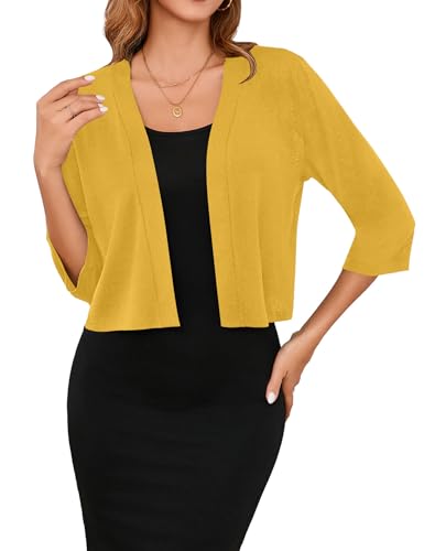 Image of Iandroiy Women's 3 /4 Sleeve Shrugs Lightweight Open Front Cropped Cardigan for Women