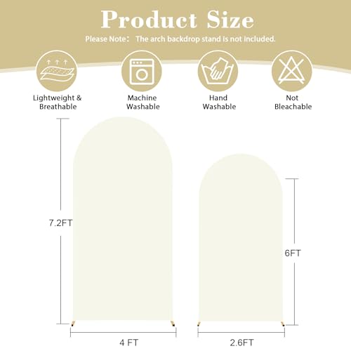Image of Ivory Arch Cover Set of 2 Spandex 7.2 and 6ft Ivory Arch Backdrop Cover Wedding Arch Stand Covers for Bridal Shower Wedding Baby Shower Birthday Party Ceremony Banquet Photo Arched Background