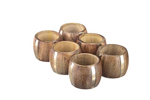 CMEI Artisan Crafted Dinner Table Decorations Brass Wood Napkin Rings Set of 6, Napkin Rings Bulk for Party Decoration, Dining Table, Everyday, Family Gatherings - A Great Tabletop DÃ©cor (Brass, 6)
