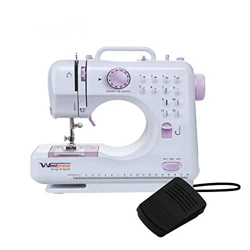 Máquina de Costura Portátil 12 Pontos para Tecidos Leves e Médios Bivolt
