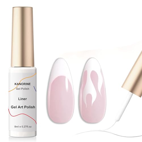KANORINE Gel Polish - Swirl Nail Art White Gel Liner 1 pcs 8ml Classic Basic White Colour Paint for Thin French tip Line Soak off UV/LED DIY Manicure Salon-Art Brush in Gel Pens