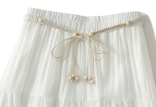 Womens Cotton Linen Skirt Drawstring A-Line Midi Skirts Elastic Waisted Pleated Skirt Trendy Beach Vacation Outfits2