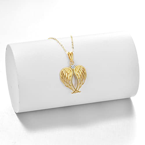 KECHO 14k Solid Gold Angel Wings Necklace for Women Real Gold Heart Pendnat Jewelry Christmas Gifts for Wife Daughter3