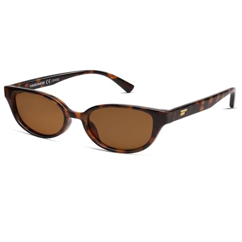 Image of VANLINKER Retro Semi Oval Polarized Sunglasses for Women Men Trendy Small 90s Style Vintage Narrow Rectangle Frame VL9833